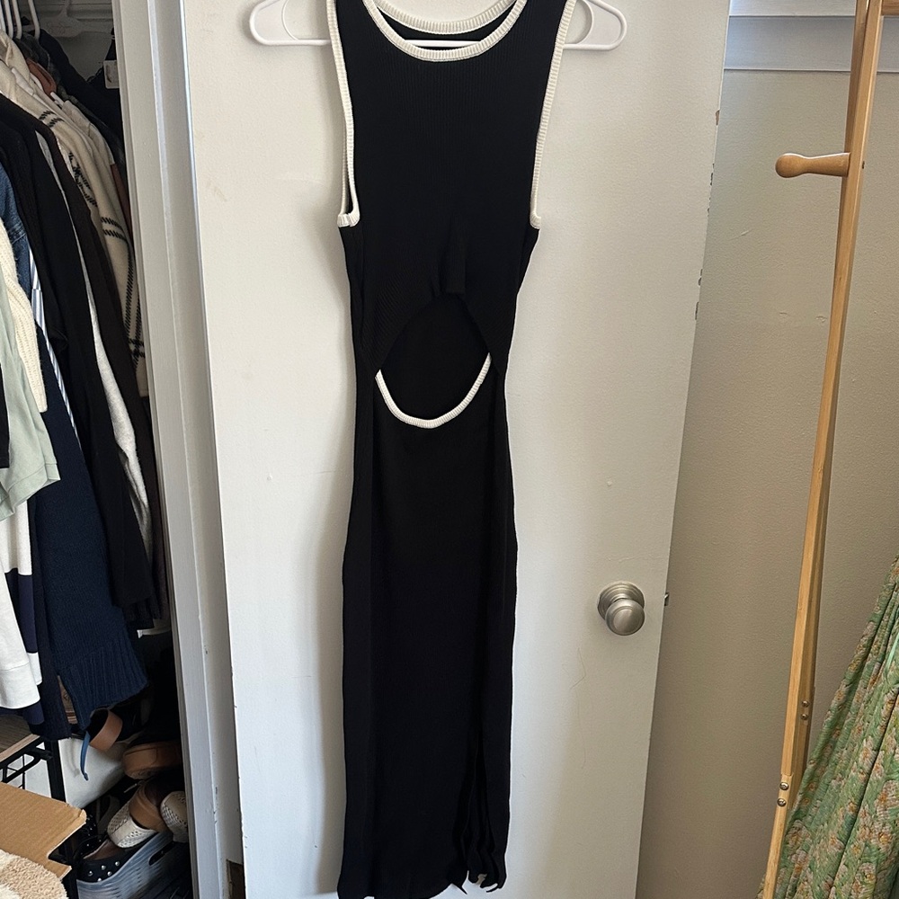 Black Cutout Tank Maxi Dress with Contrast Trim